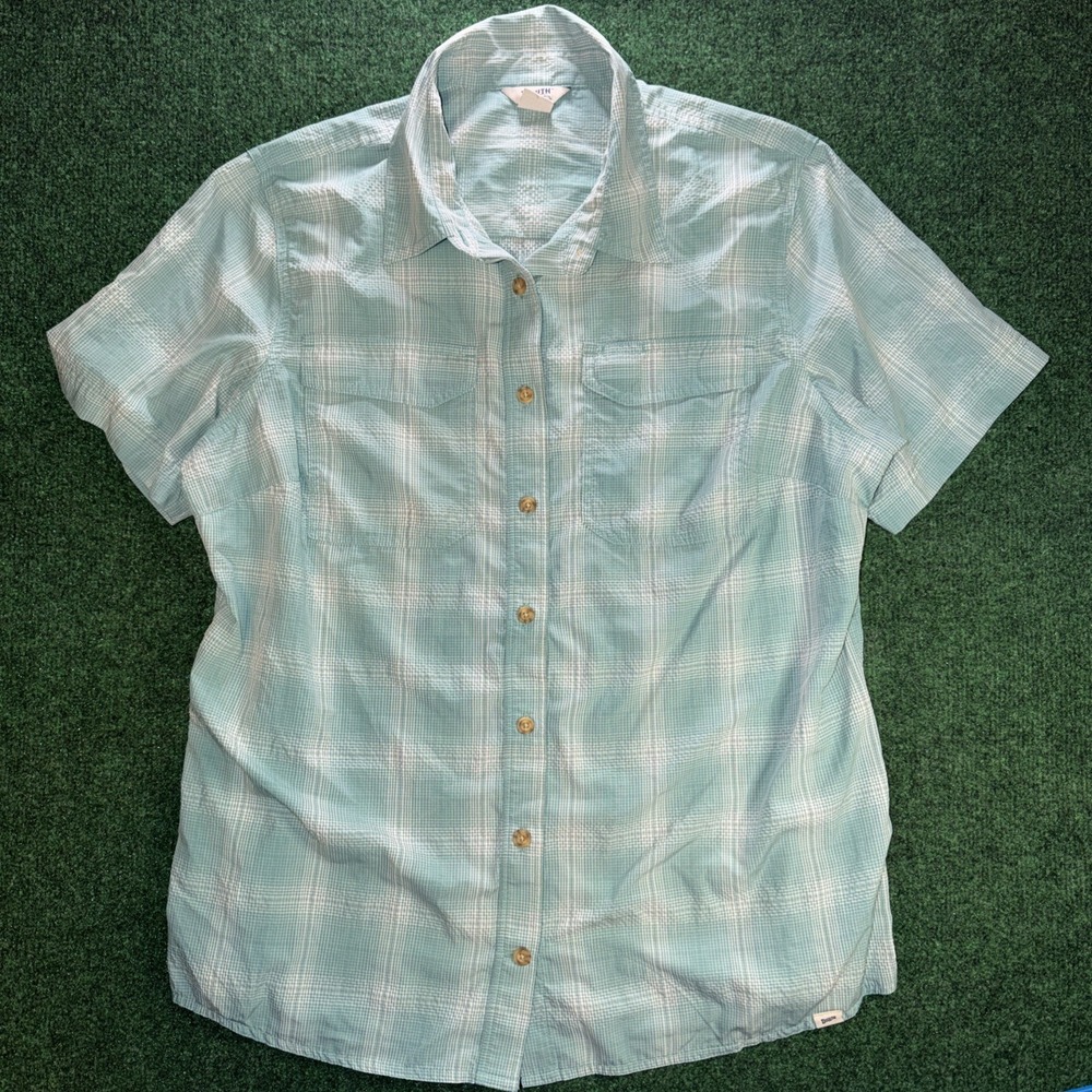 DULUTH TRADING Co. Blue Plaid Shirt Men's Large Button Down SS Lightweight